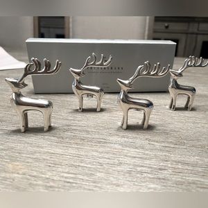 NWT - Pottery Silver Reindeer Place-card Holders (set of 4)